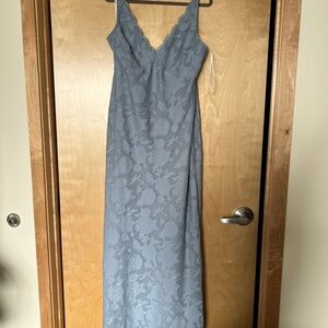 Azazie Dusty Blue Floral Lace Maxi Gown